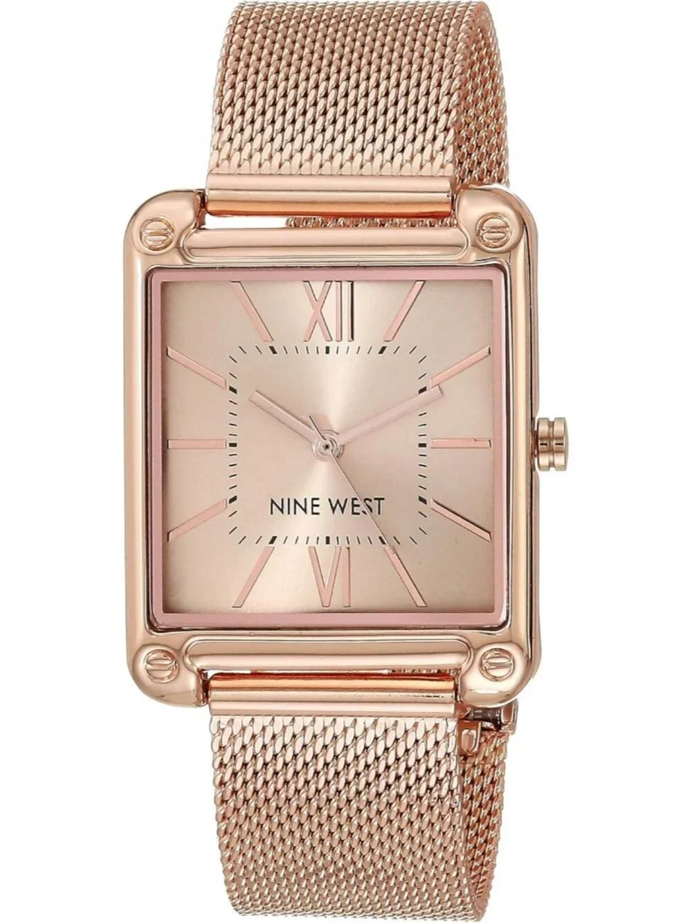 Nine West Women's Rose Gold Analog Quartz Solid Mesh Rectangular Bracelet Watch